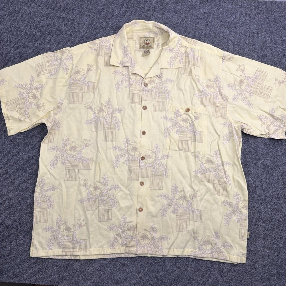 Joe Marlin Mens 2X Hawaiian Shirt Cream Pink Tropical‎ Floral Palm Button Up